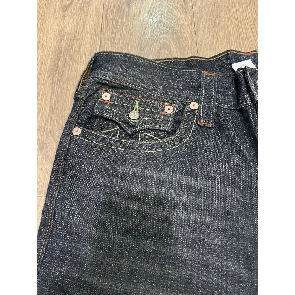 New True Religion Black Straight Ricky Jeans USA 34 Big T Flap Y2K
